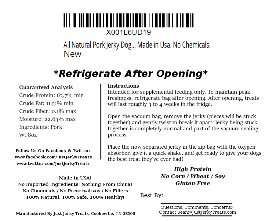Natural Pork Jerky Dog Treats Made In USA