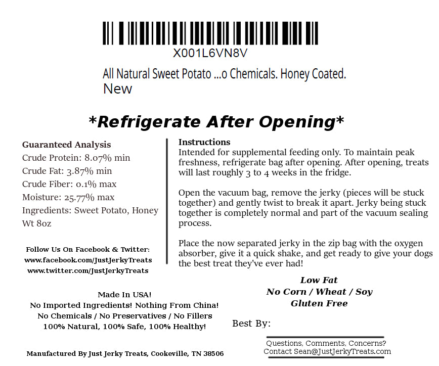 Natural Sweet Potato Jerky Dog Treats Made In USA